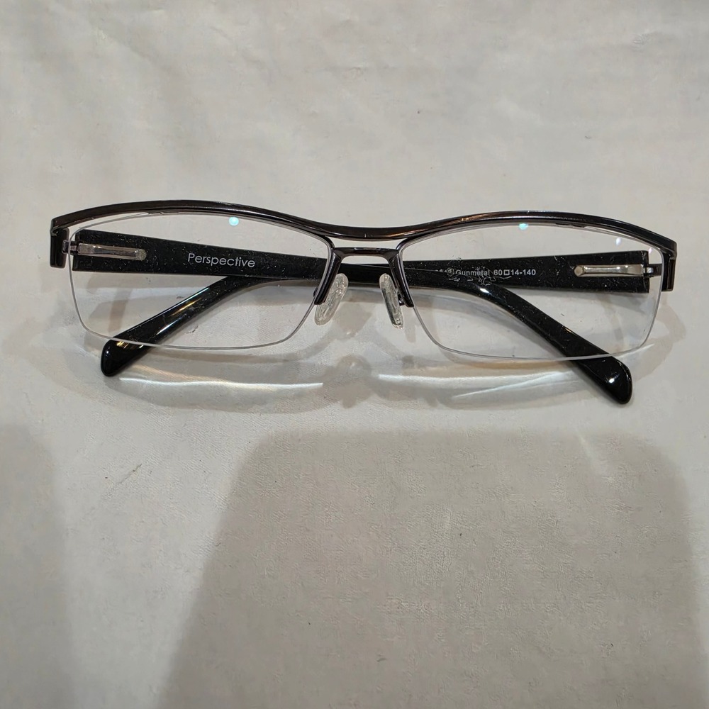 Perspective Eyeglasses Unisex 60-14-140 Gunmetal Excellent Semi-Rimless 2043